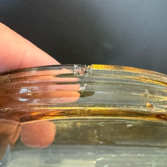 Vintage Vanity Table Amber Glass Jars with Lucite Lids approx. 5" wide 2" tall - Picture 9 of 13